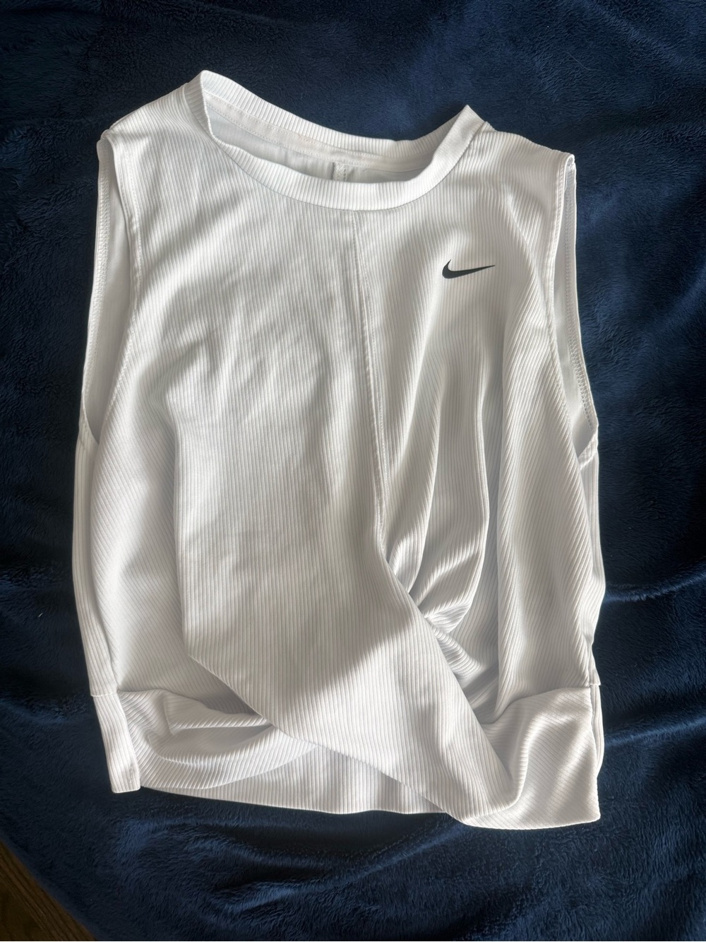 Nike Women’s White Ribbed Sleeveless Training Tank with Black Swoosh